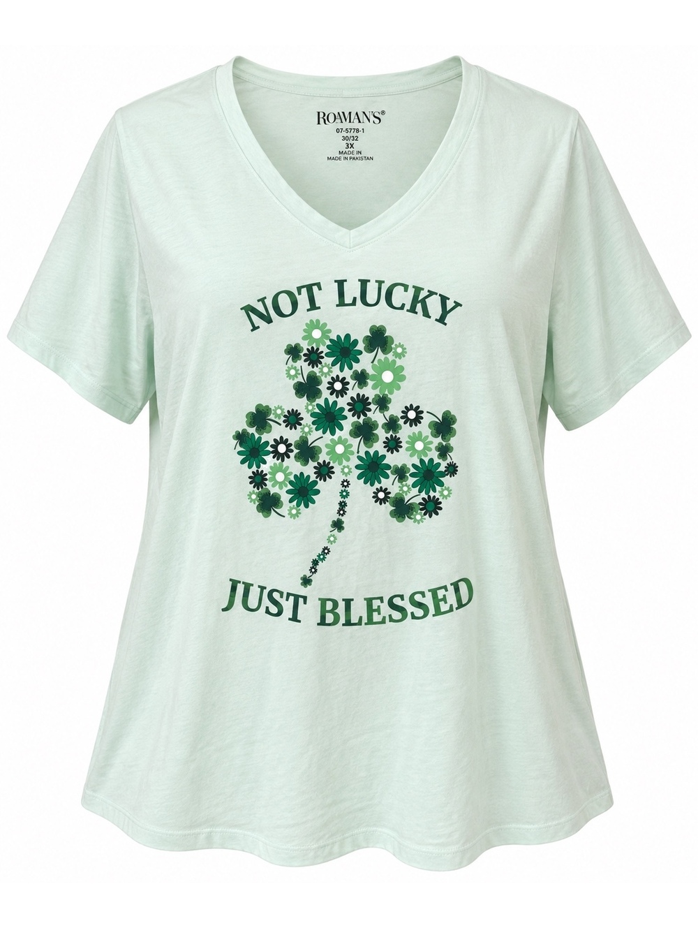 Roaman’s 3X 30/32 Not Lucky Just Blessed Shamrock St Patrick’s Graphic Tee
